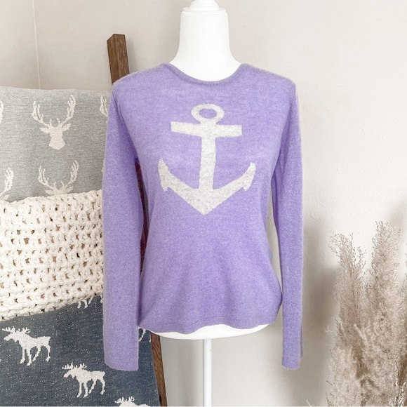 Claudia Nichole | cashmere nautical print lavender crewneck sweater, size small - Picture 5 of 15